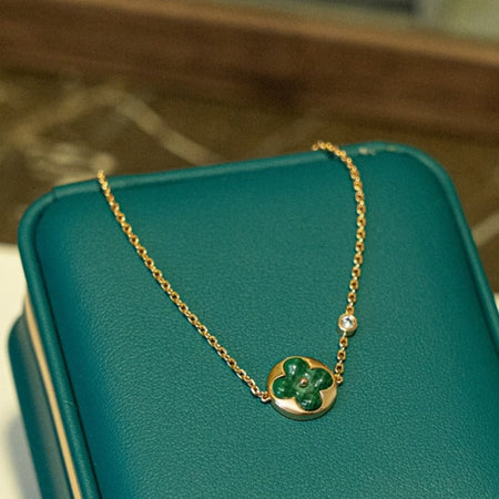 [🌹Rose💎]SUN MALACHITE 1 DIAMOND PINK GOLD BRACELET