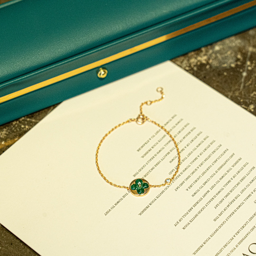 [Rose Jewelrys]SUN MALACHITE 1 DIAMOND PINK GOLD BRACELET