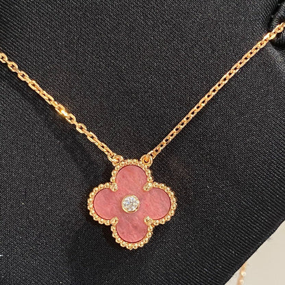 [Rose Jewelrys]CLOVER 15MM DIAMOND RHODONITE NECKLACE