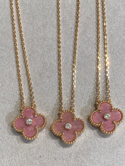 [Rose Jewelrys]CLOVER 15MM DIAMOND RHODONITE NECKLACE