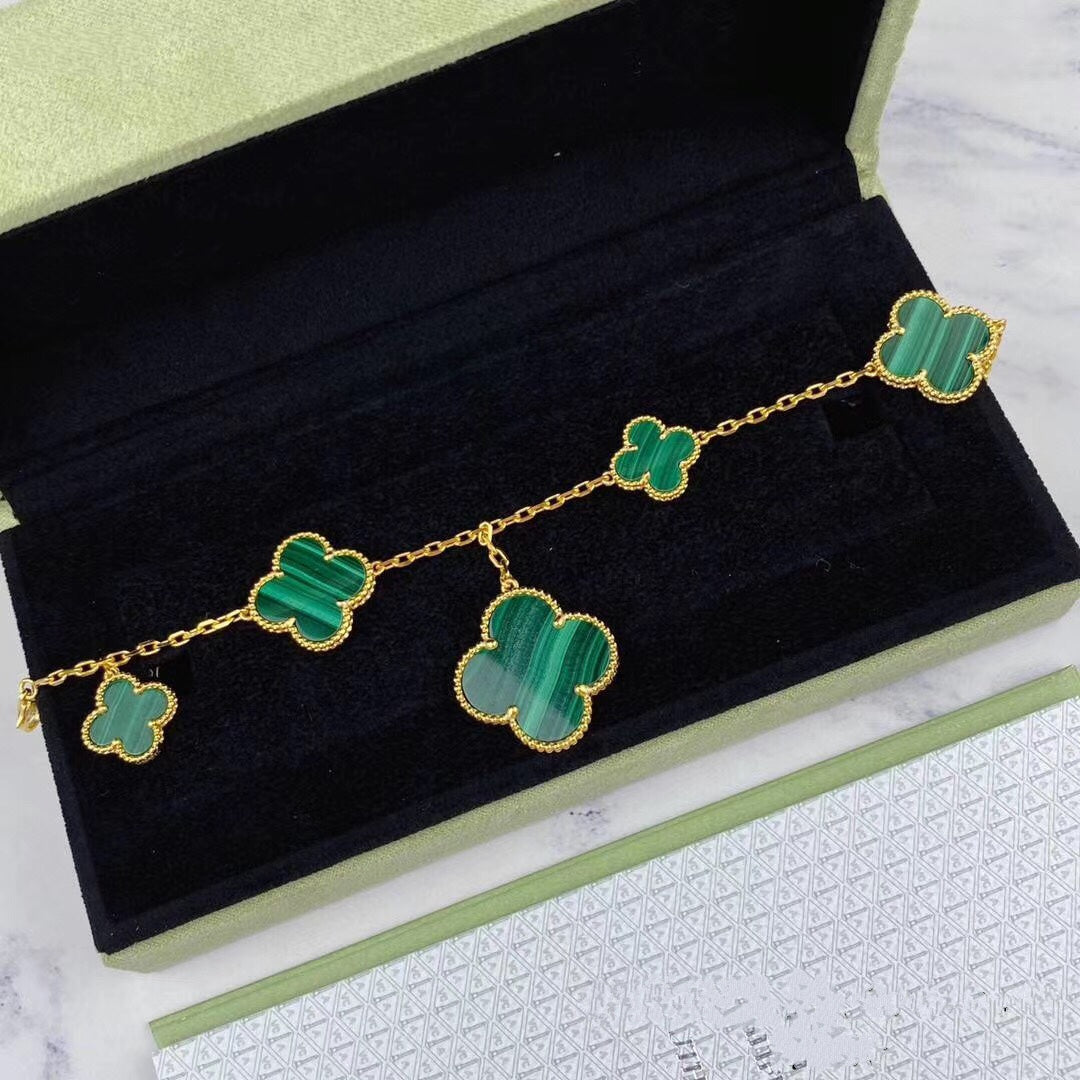 [Rose Jewelrys]MAGIC CLOVER MALACHITE GOLD BRACELET 5 MOTIFS