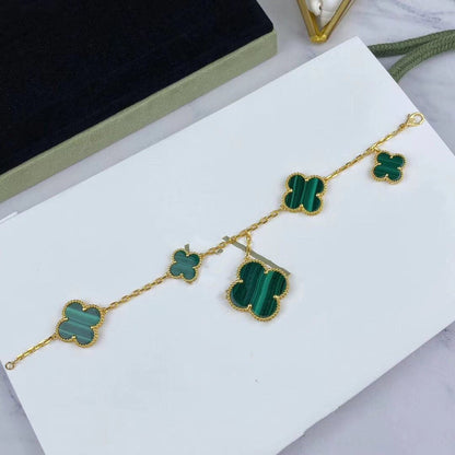 [Rose Jewelrys]MAGIC CLOVER MALACHITE GOLD BRACELET 5 MOTIFS