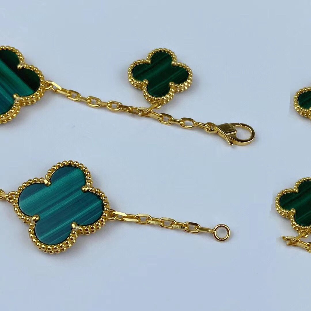 [Rose Jewelrys]MAGIC CLOVER MALACHITE GOLD BRACELET 5 MOTIFS