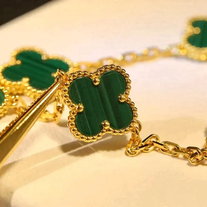 [Rose Jewelrys]CLOVER 5 MOTIFS MALACHITE BRACELET