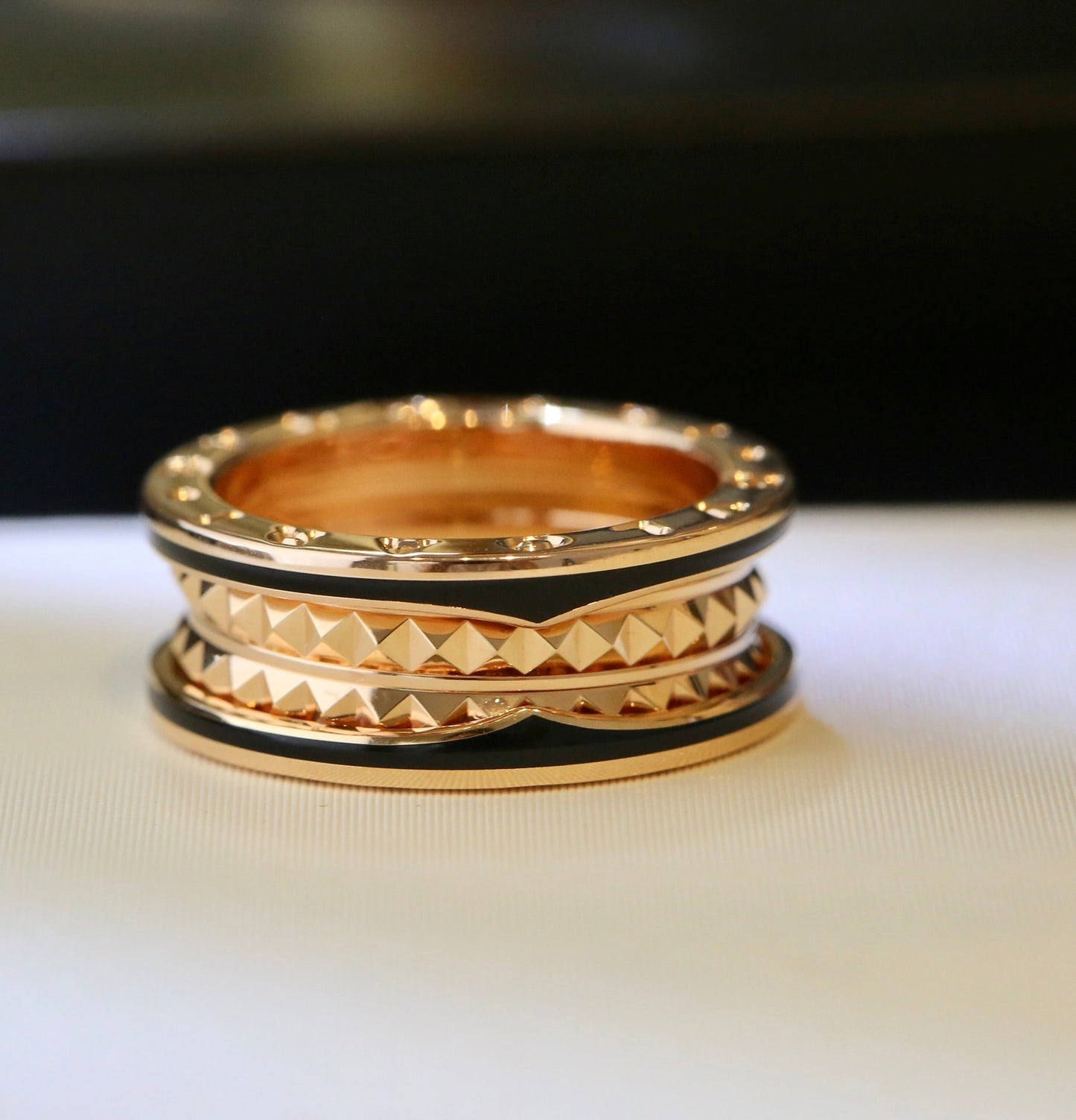 [Rose Jewelrys]ZERO 1 PINK GOLD BLACK CERAMIC RING