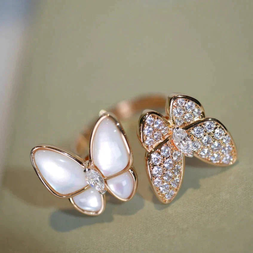 [🌹Rose💎]TWIN BUTTERFLY DIAMOND MOP RING