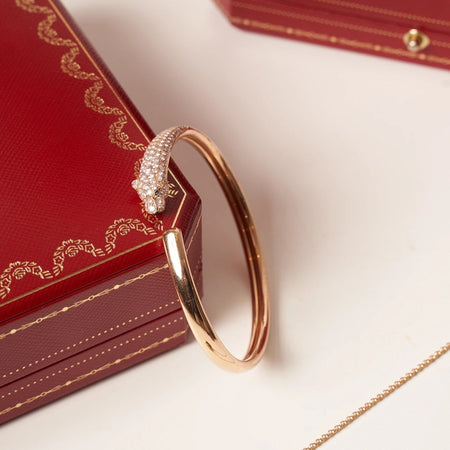[🌹Rose💎]PANTHERE ROSE GOLD DIAMOND OPEN BRACELET