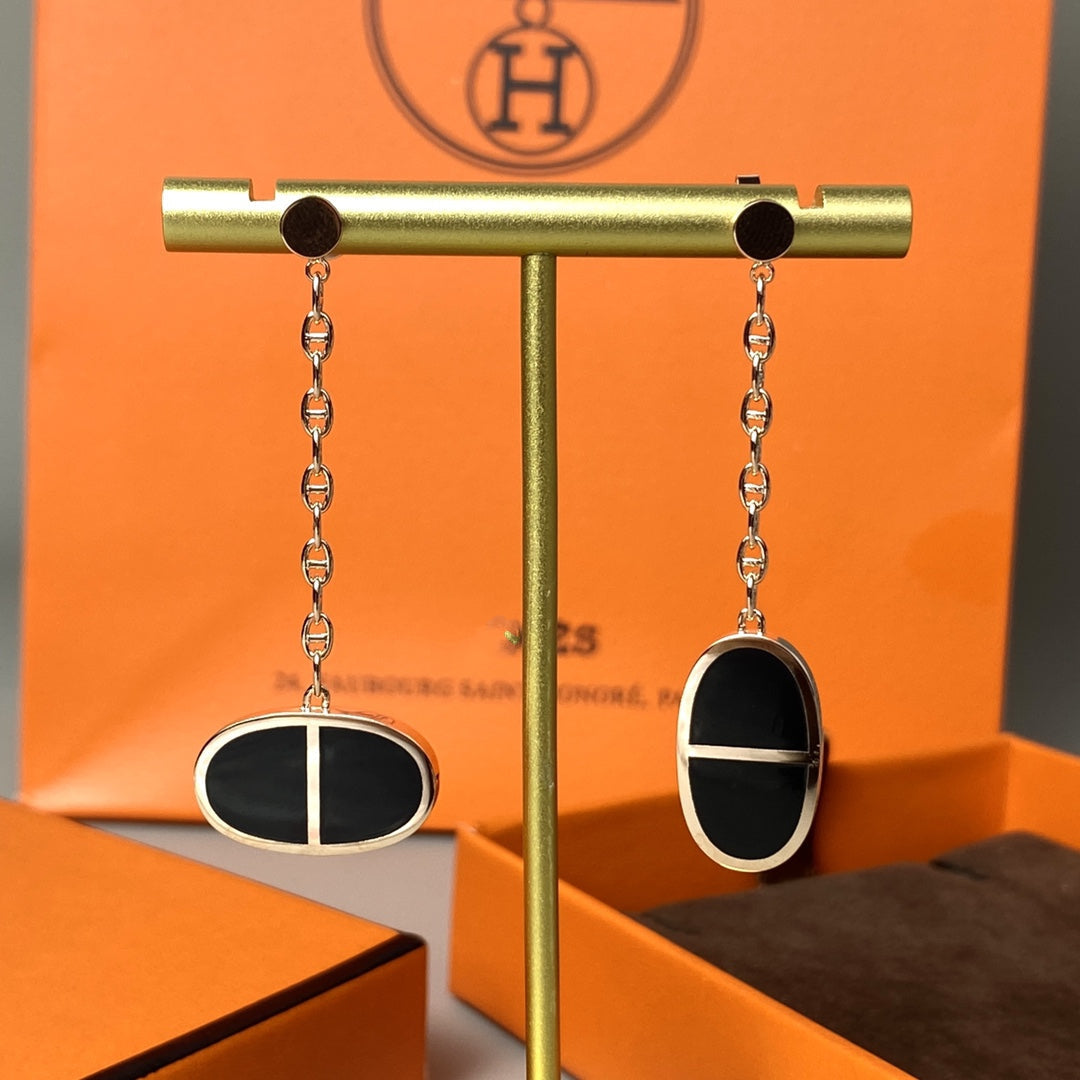 [Rose Jewelrys]CHAINE VERSO BLACK CERAMIC EARRINGS