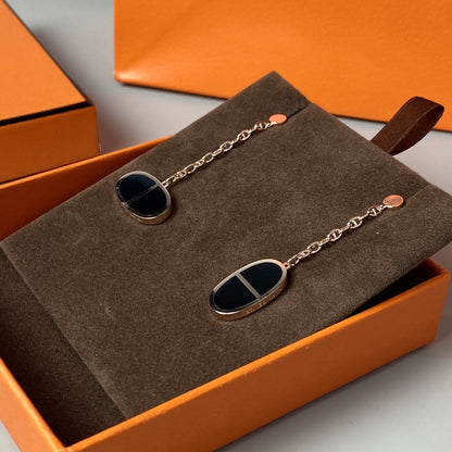 [Rose Jewelrys]CHAINE VERSO BLACK CERAMIC EARRINGS