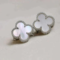 [🌹Rose💎]CLOVER MEDIUM 1 MOTIFS  WHITE MOP EARRINGS SILVER