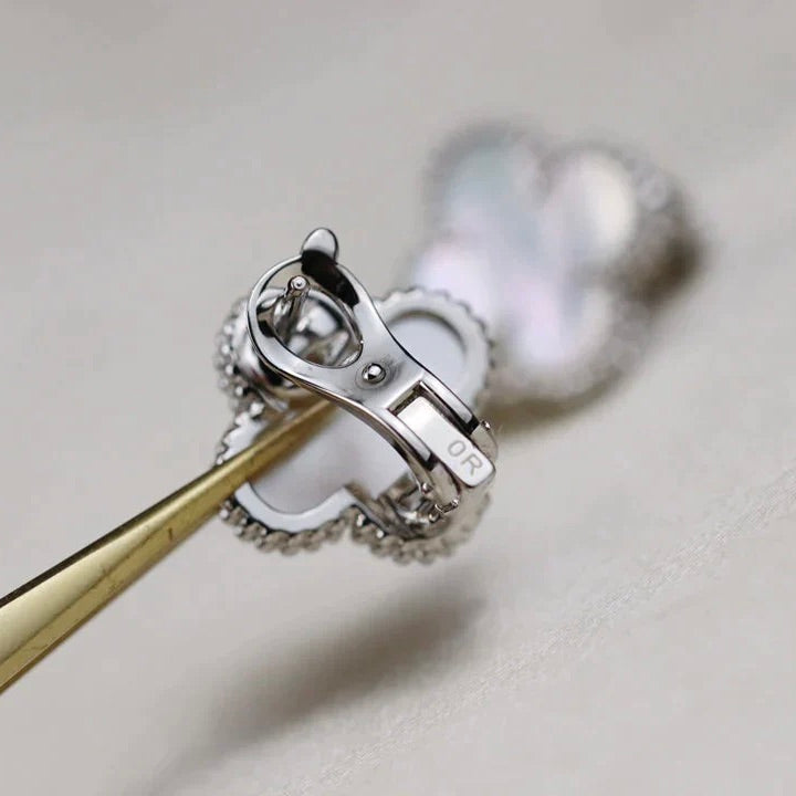 [Rose Jewelrys]CLOVER MEDIUM 1 MOTIFS  WHITE MOP EARRINGS SILVER