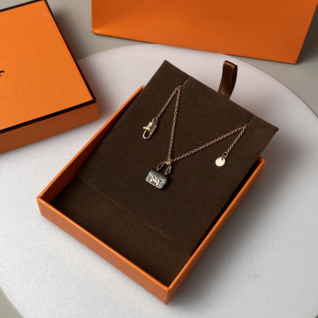 [Rose Jewelrys]CONSTANCE BLACK PEDANT PINK GOLD NECKLACE