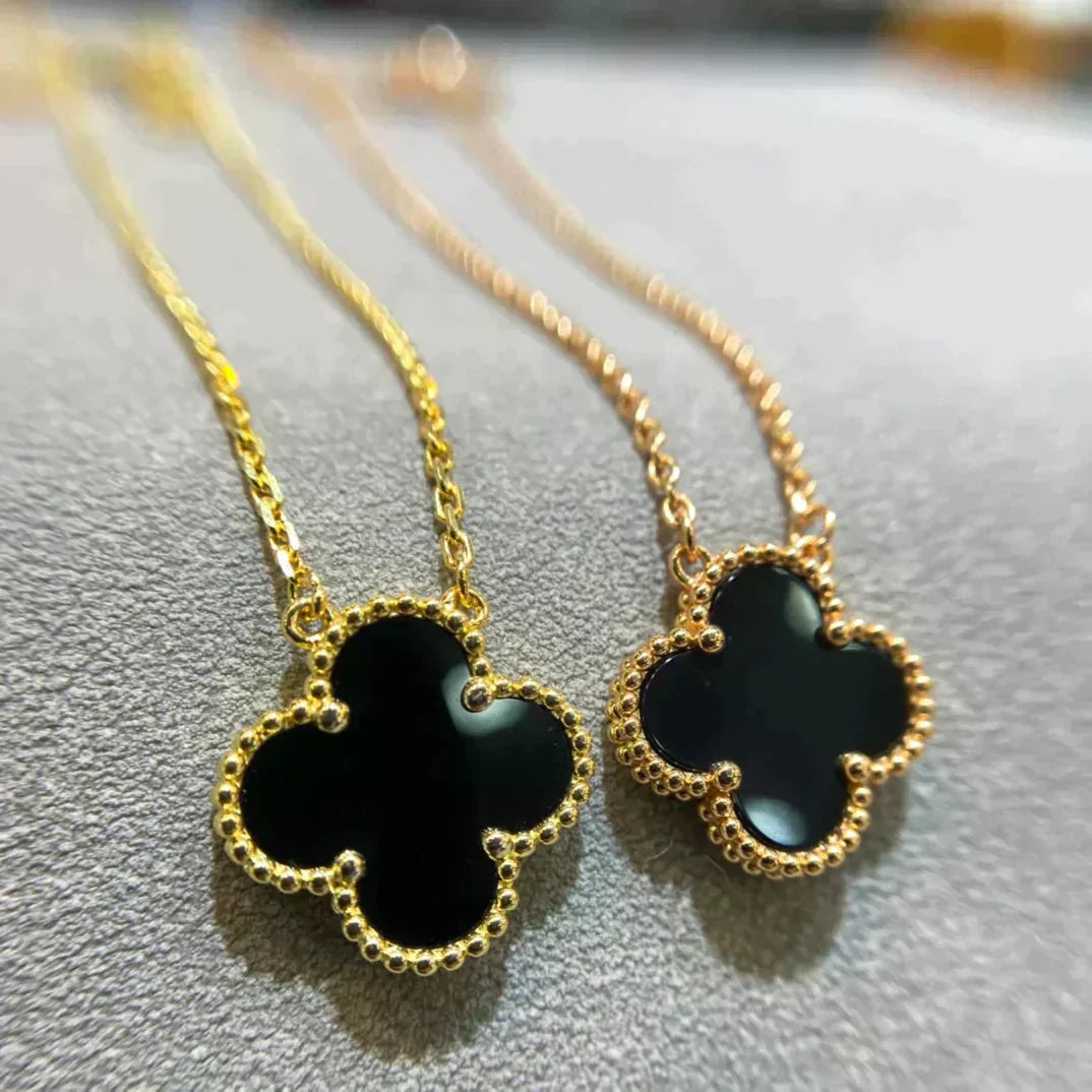 [Rose Jewelrys]CLOVER 15MM BLACK ONYX SINGLE FLOWER NECKLACE