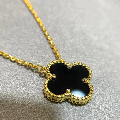 [Rose Jewelrys]CLOVER 15MM BLACK ONYX SINGLE FLOWER NECKLACE