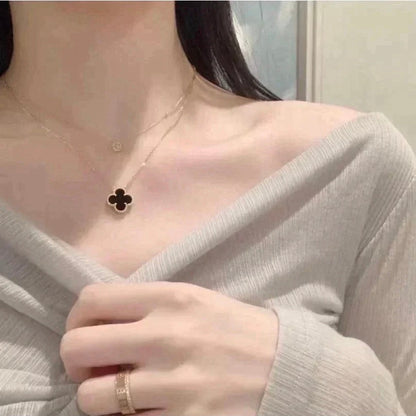 [Rose Jewelrys]CLOVER 15MM BLACK ONYX SINGLE FLOWER NECKLACE