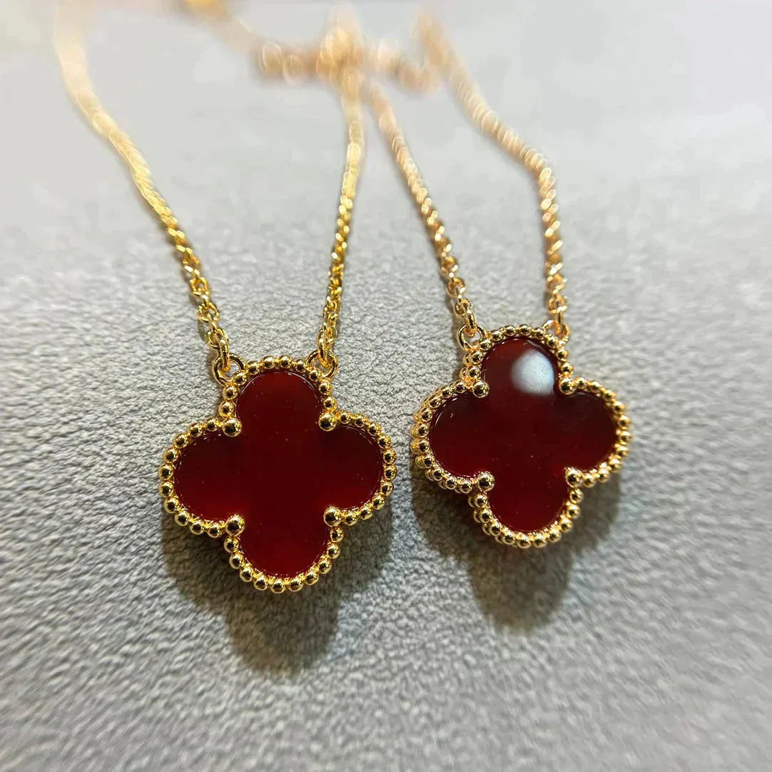 [Rose Jewelrys]CLOVER 15MM CARNELIAN SINGLE FLOWER NECKLACE