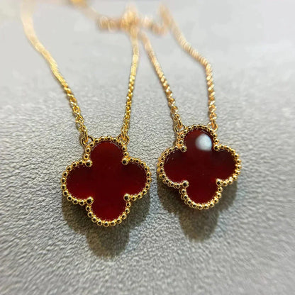 [Rose Jewelrys]CLOVER 15MM CARNELIAN SINGLE FLOWER NECKLACE
