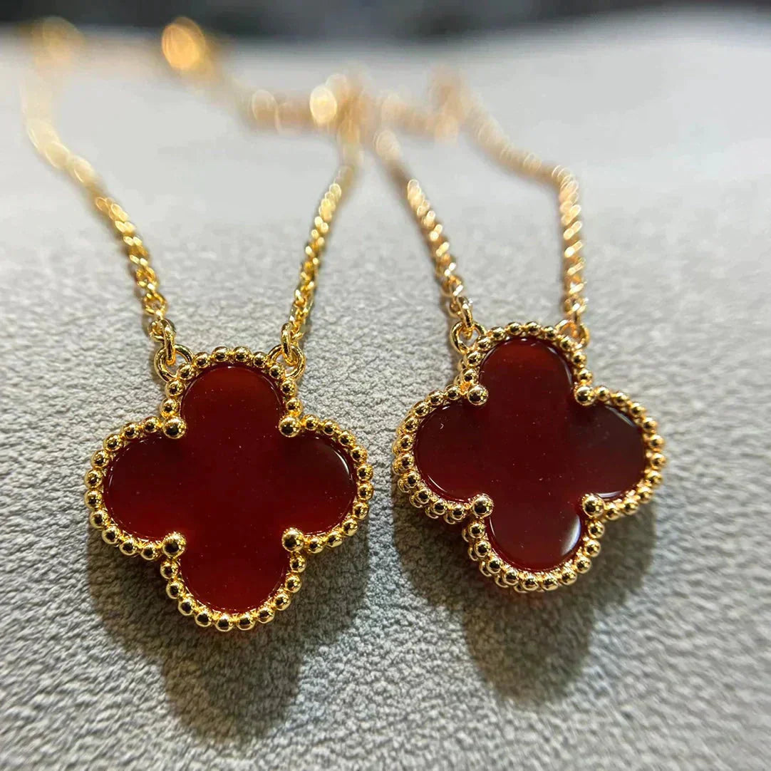 [Rose Jewelrys]CLOVER 15MM CARNELIAN SINGLE FLOWER NECKLACE