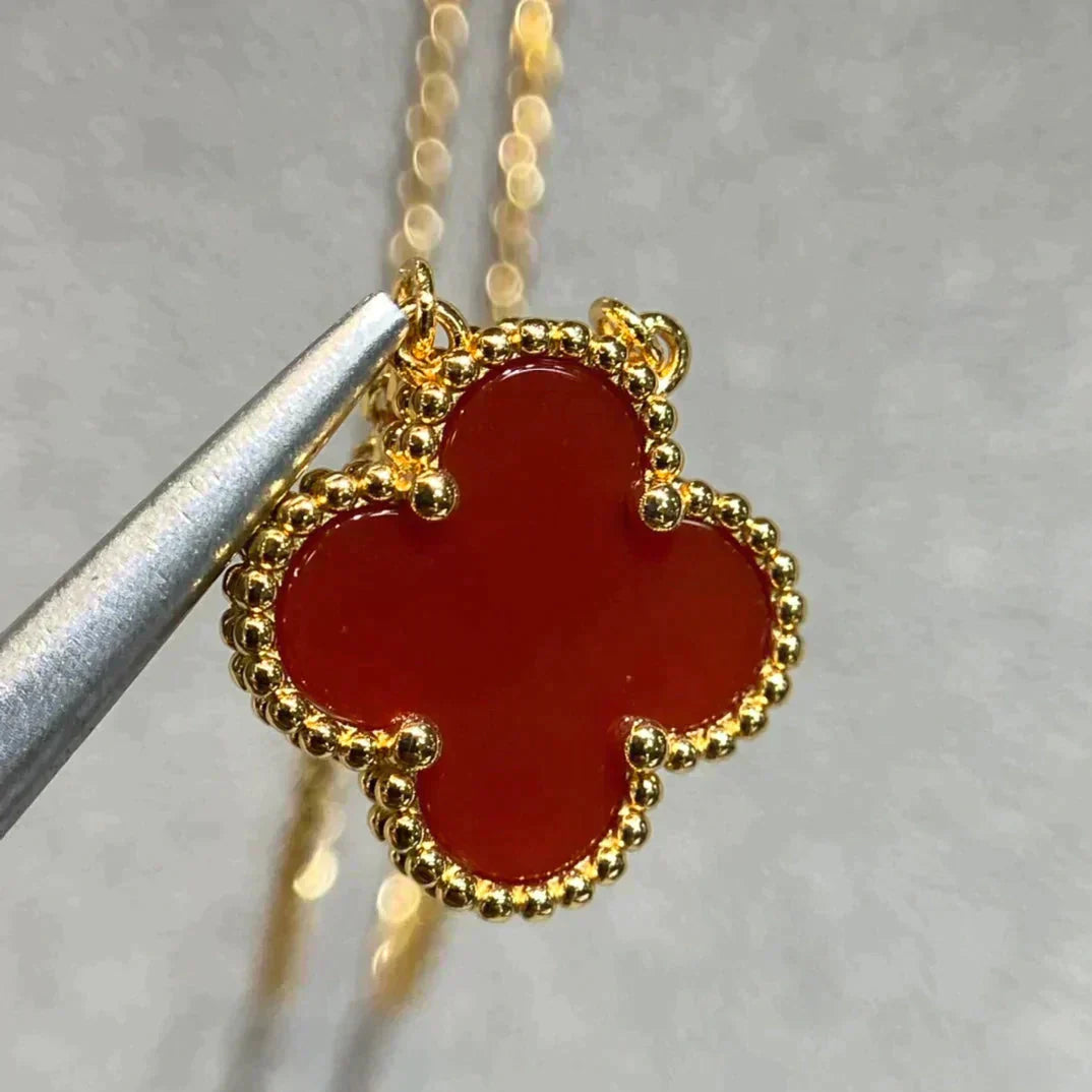 [Rose Jewelrys]CLOVER 15MM CARNELIAN SINGLE FLOWER NECKLACE