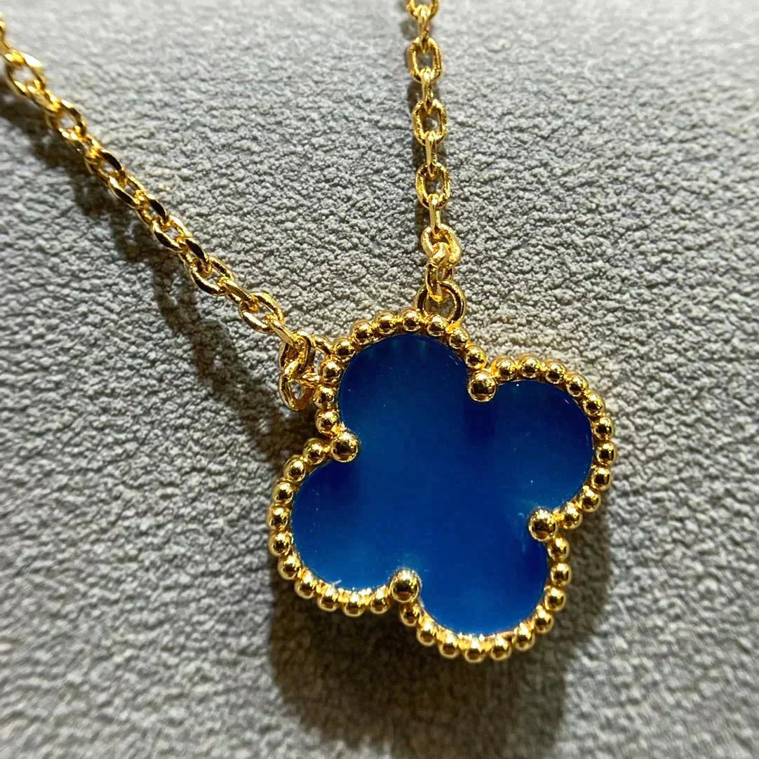 [Rose Jewelrys]CLOVER 15MM BLUE AGATE NECKLACE