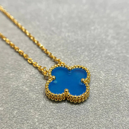 [Rose Jewelrys]CLOVER 15MM BLUE AGATE NECKLACE