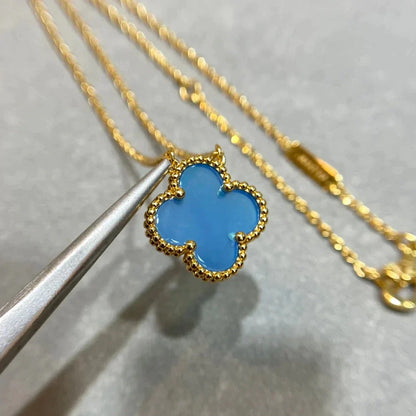 [Rose Jewelrys]CLOVER 15MM BLUE AGATE NECKLACE