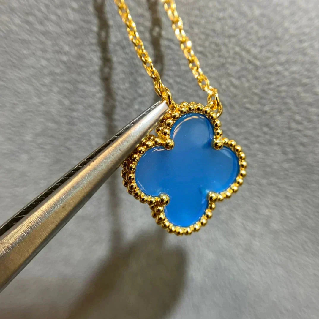 [Rose Jewelrys]CLOVER 15MM BLUE AGATE NECKLACE