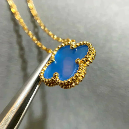 [Rose Jewelrys]CLOVER 15MM BLUE AGATE NECKLACE