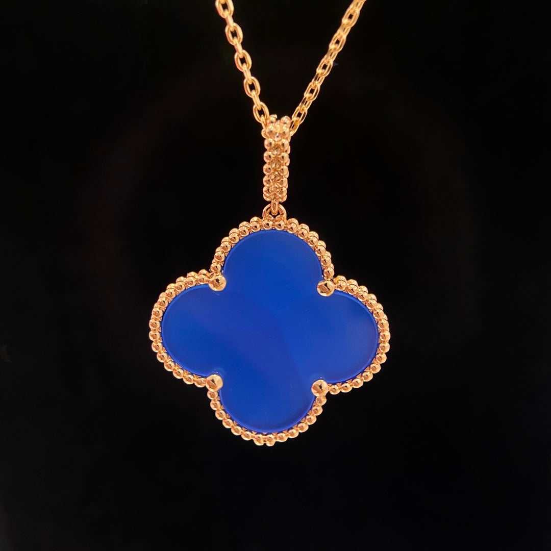 [Rose Jewelrys]CLOVER 25MM NECKLACE TURQUOISE ROSE GOLD