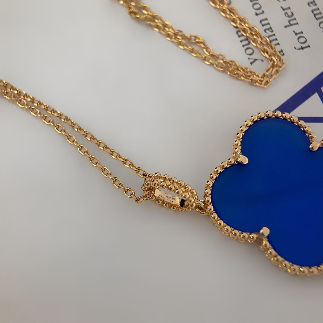 [Rose Jewelrys]CLOVER 25MM NECKLACE TURQUOISE ROSE GOLD