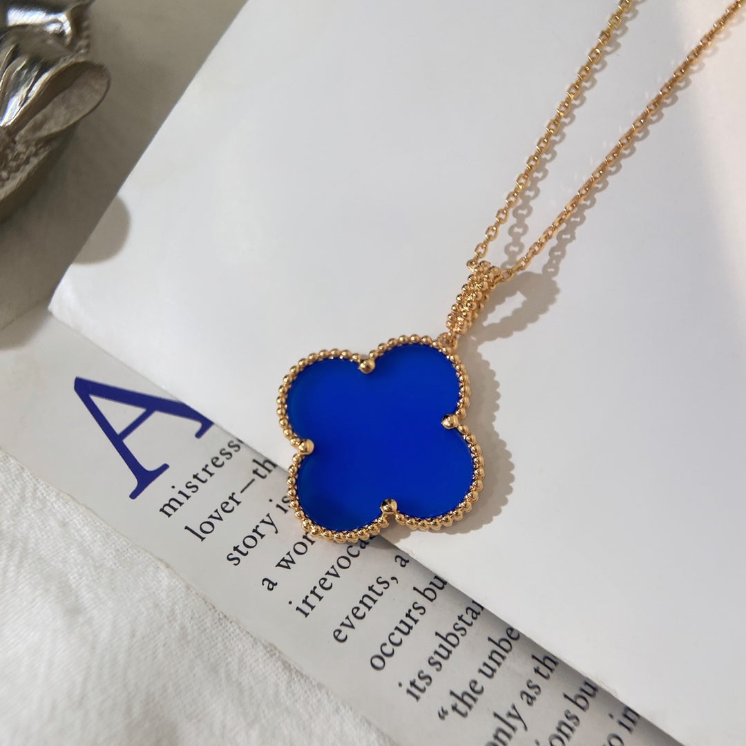 [Rose Jewelrys]CLOVER 25MM NECKLACE TURQUOISE ROSE GOLD