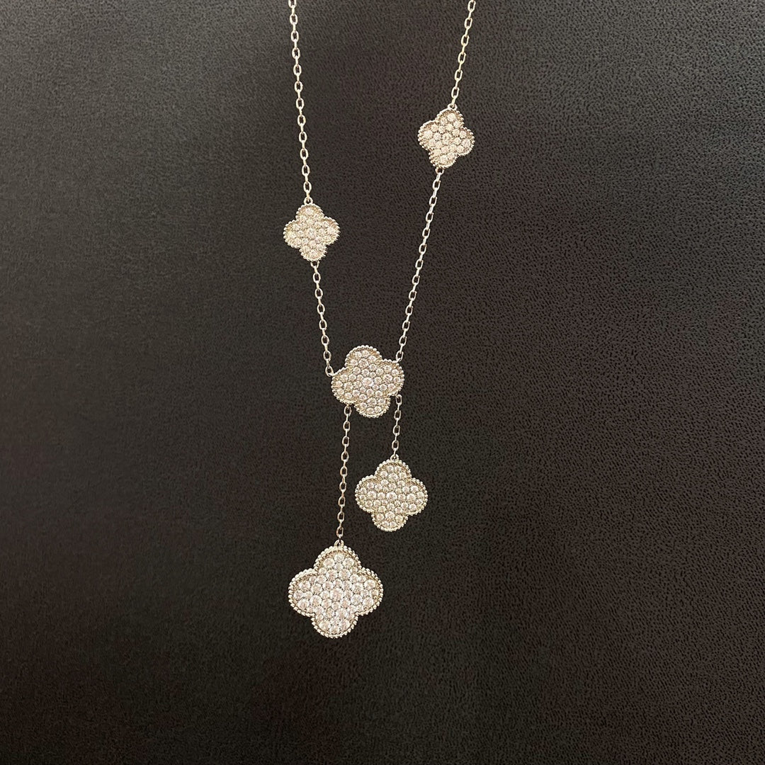[Rose Jewelrys]CLOVER 5 MOTIFS SILVER DIAMONDS NECKLACE