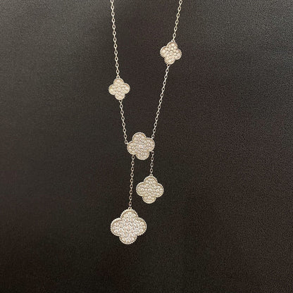 [Rose Jewelrys]CLOVER 5 MOTIFS SILVER DIAMONDS NECKLACE