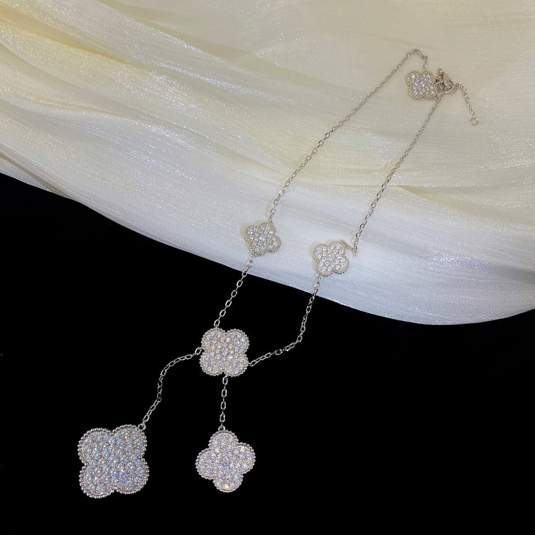 [Rose Jewelrys]CLOVER 5 MOTIFS SILVER DIAMONDS NECKLACE