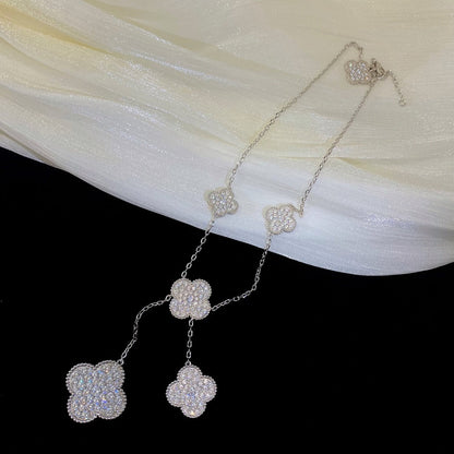 [Rose Jewelrys]CLOVER 5 MOTIFS SILVER DIAMONDS NECKLACE