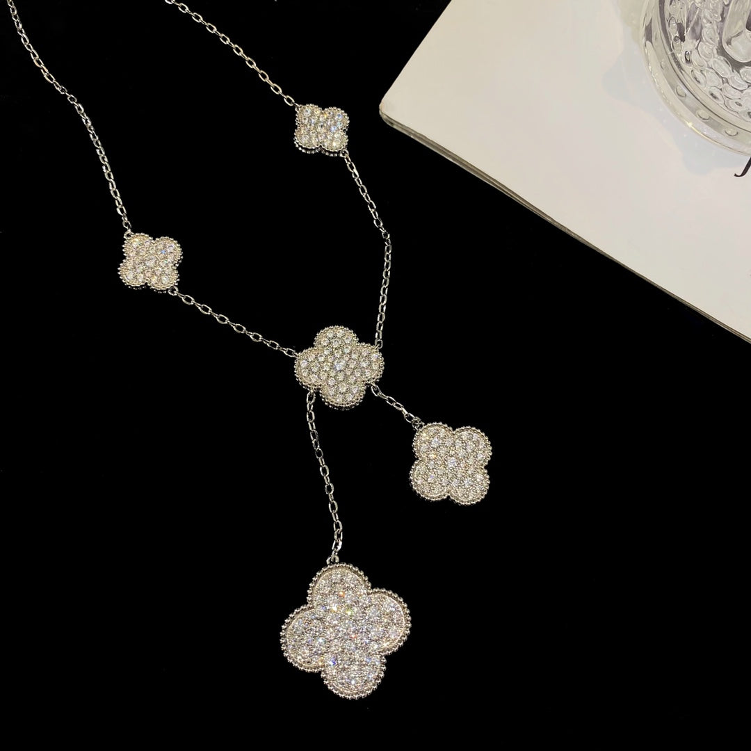 [Rose Jewelrys]CLOVER 5 MOTIFS SILVER DIAMONDS NECKLACE