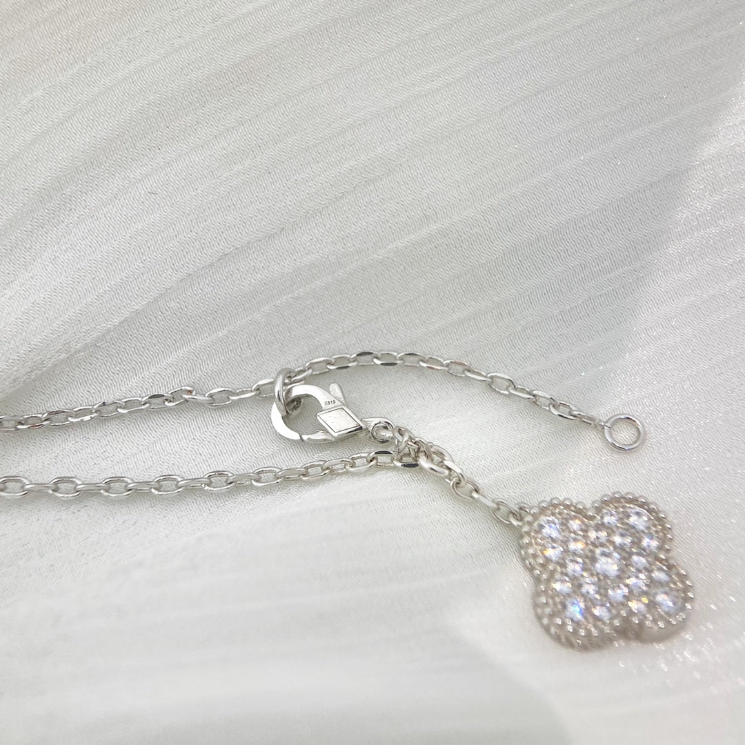 [Rose Jewelrys]CLOVER 5 MOTIFS SILVER DIAMONDS NECKLACE