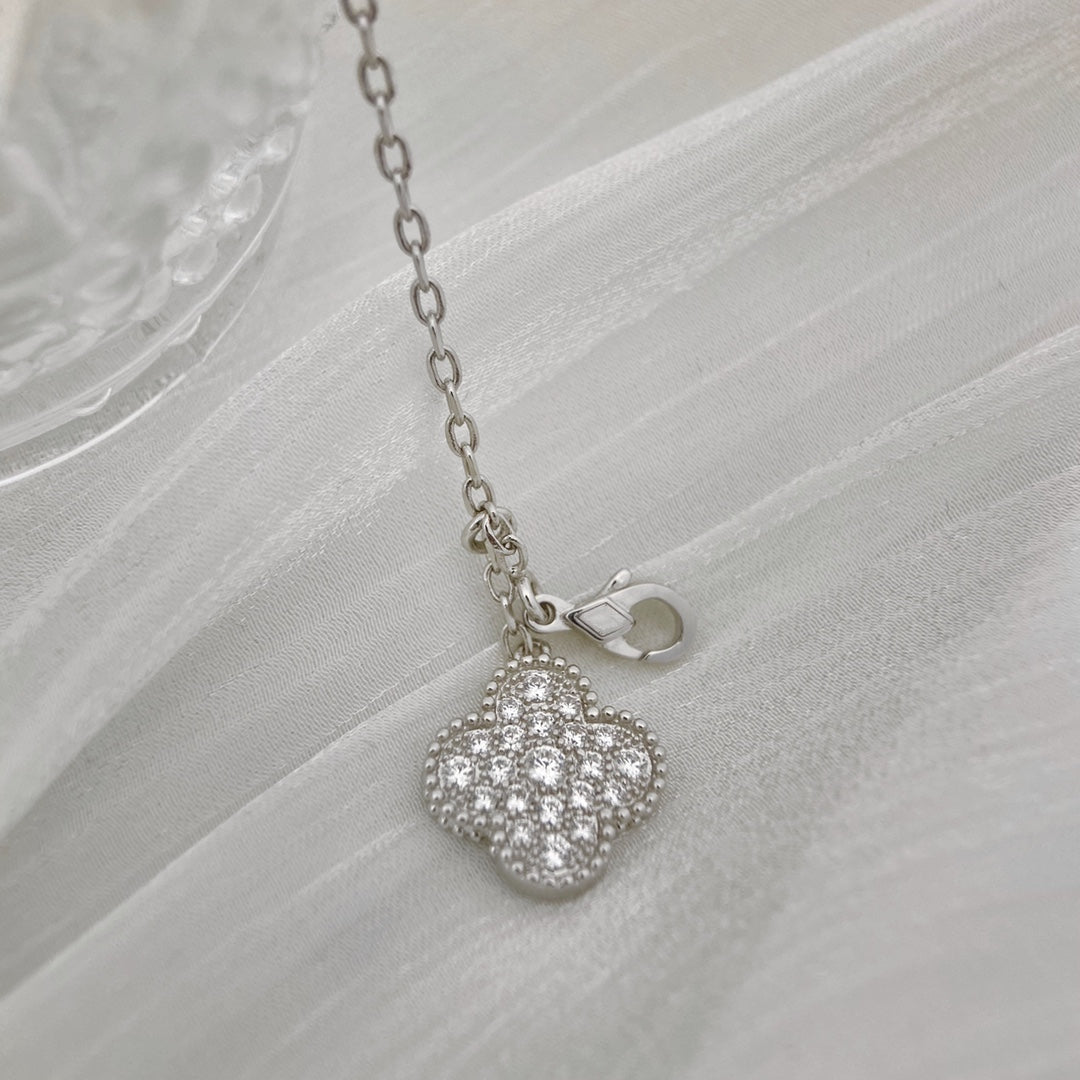 [Rose Jewelrys]CLOVER 5 MOTIFS SILVER DIAMONDS NECKLACE