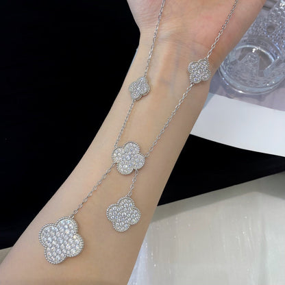[Rose Jewelrys]CLOVER 5 MOTIFS SILVER DIAMONDS NECKLACE