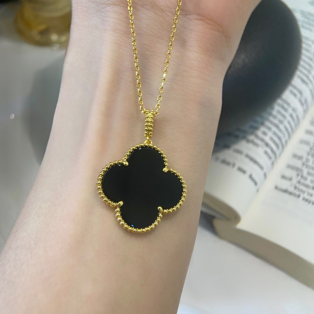 [Rose Jewelrys]CLOVER 25MM NECKLACE GOLD ONYX