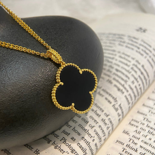 [Rose Jewelrys]CLOVER 25MM NECKLACE GOLD ONYX