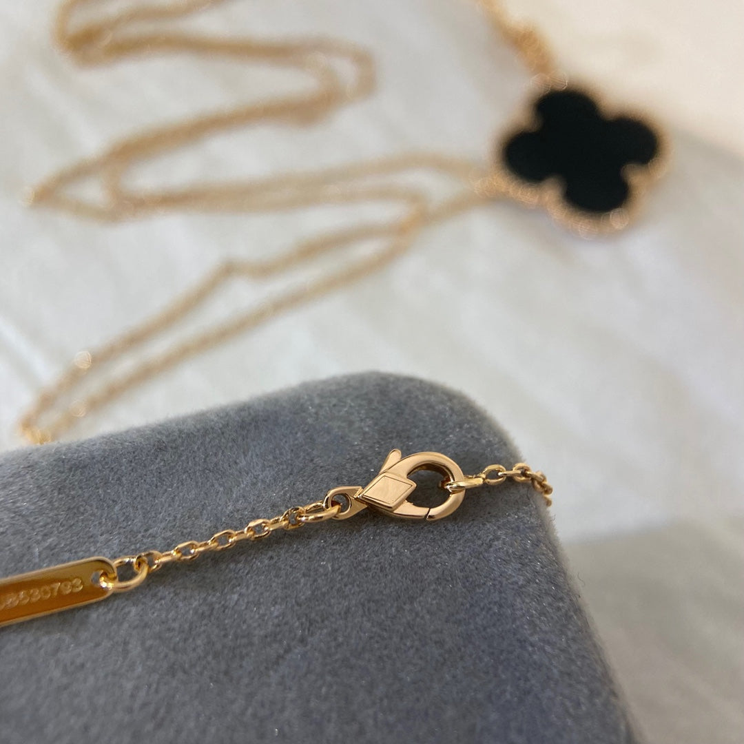 [Rose Jewelrys]CLOVER 25MM NECKLACE GOLD ONYX