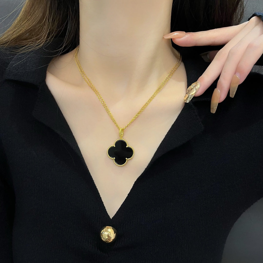 [Rose Jewelrys]CLOVER 25MM NECKLACE GOLD ONYX