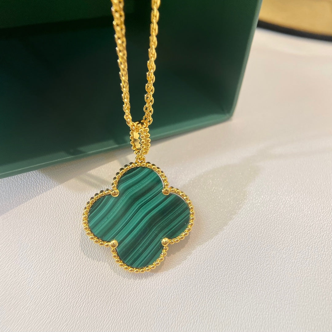 [Rose Jewelrys]CLOVER 25MM MALACHITE GOLD NECKLACE