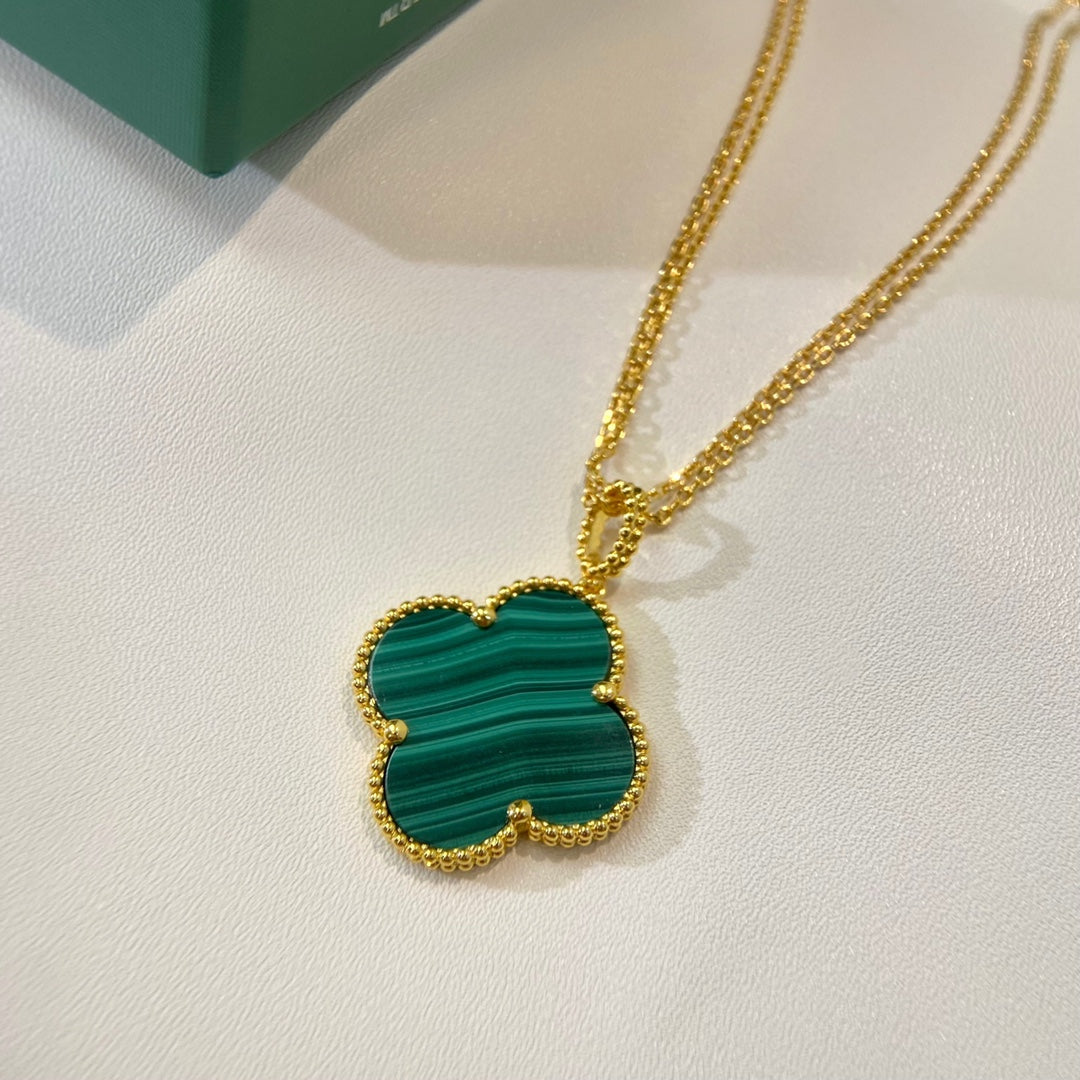 [Rose Jewelrys]CLOVER 25MM MALACHITE GOLD NECKLACE