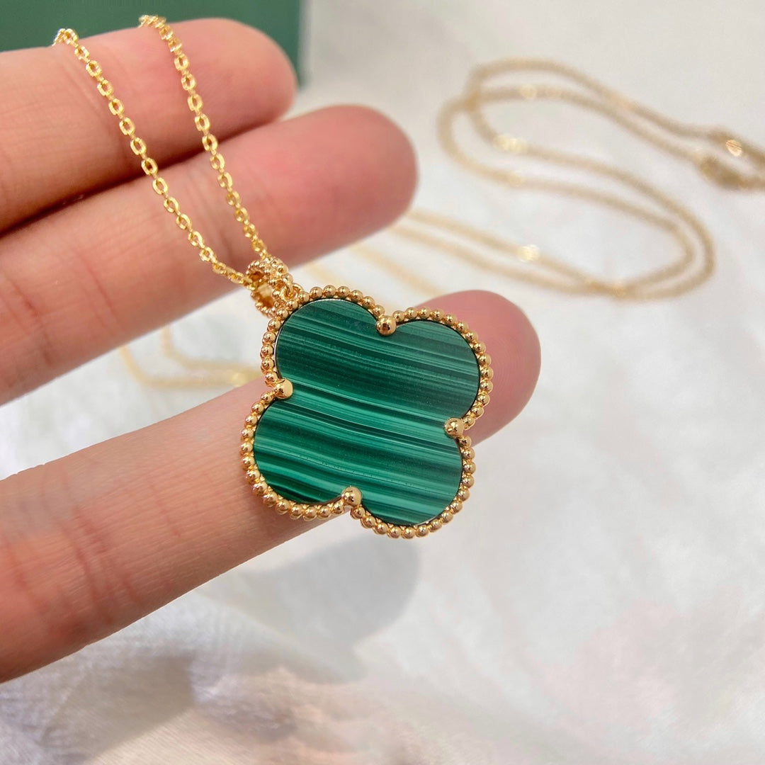 [Rose Jewelrys]CLOVER 25MM MALACHITE GOLD NECKLACE