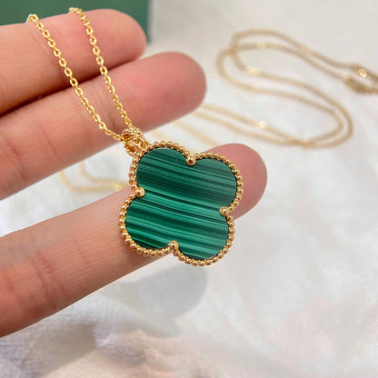 [Rose Jewelrys]CLOVER 25MM MALACHITE GOLD NECKLACE