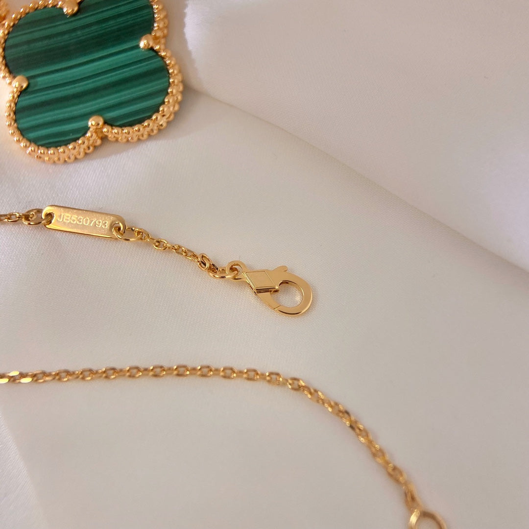 [Rose Jewelrys]CLOVER 25MM MALACHITE GOLD NECKLACE