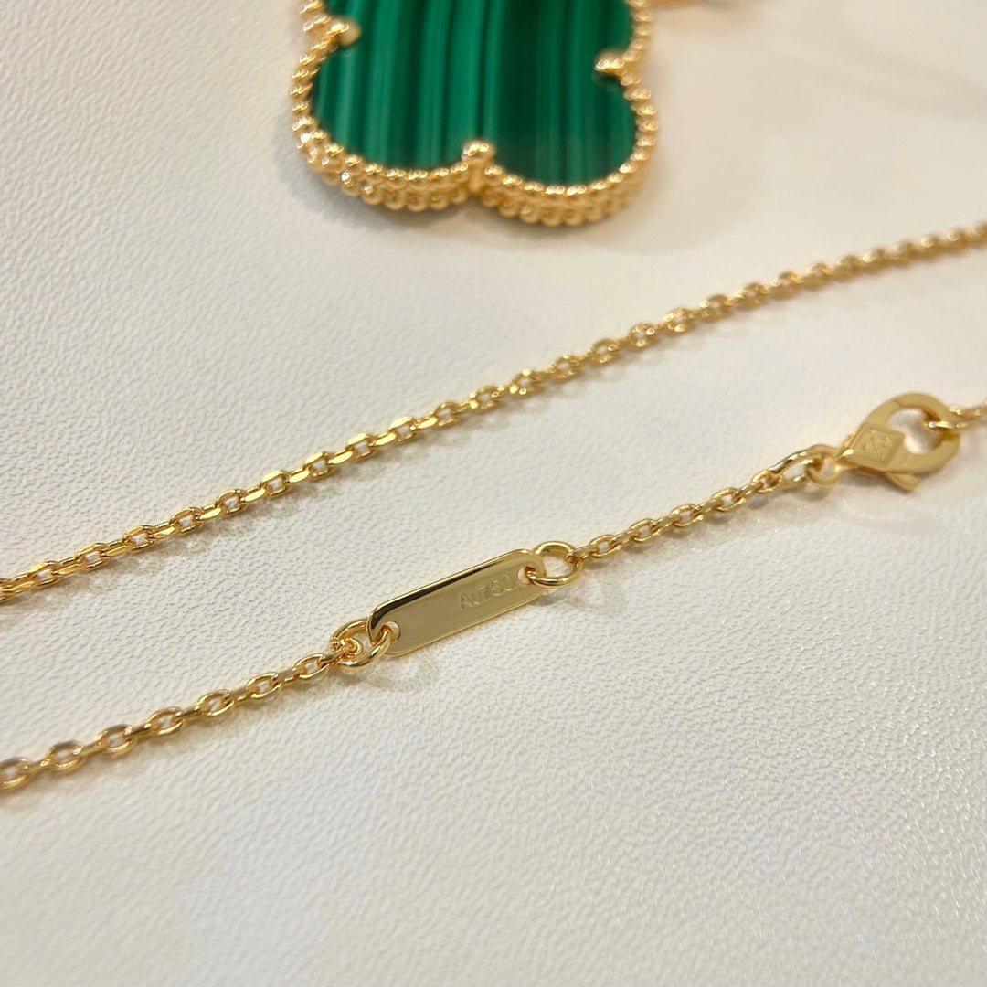 [Rose Jewelrys]CLOVER 25MM MALACHITE GOLD NECKLACE