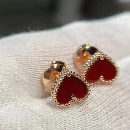 [Rose Jewelrys]HEART CARNELIAN STUD EARRINGS